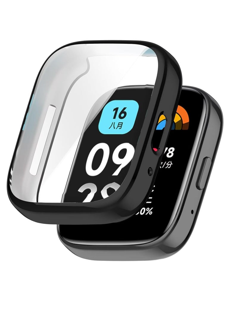 Case for Xiaomi Redmi Watch 3 Lite/Active - All-Around Built-in Screen Protector, Soft TPU Shockproof Cover, Slim Guard Thin Bumper Shell (Black) - Image 1