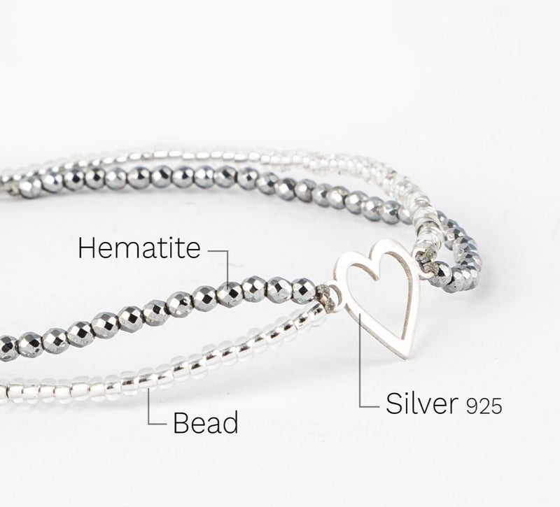 Minza “Ice Mini Heart” Women’s Bracelet, 925 Sterling Silver Heart Charm, Hematite & Czech Beads, Handmade Adjustable Bracelet for Women, Minimalist Jewelry for Everyday Wear & Special Occasion. - Image 4