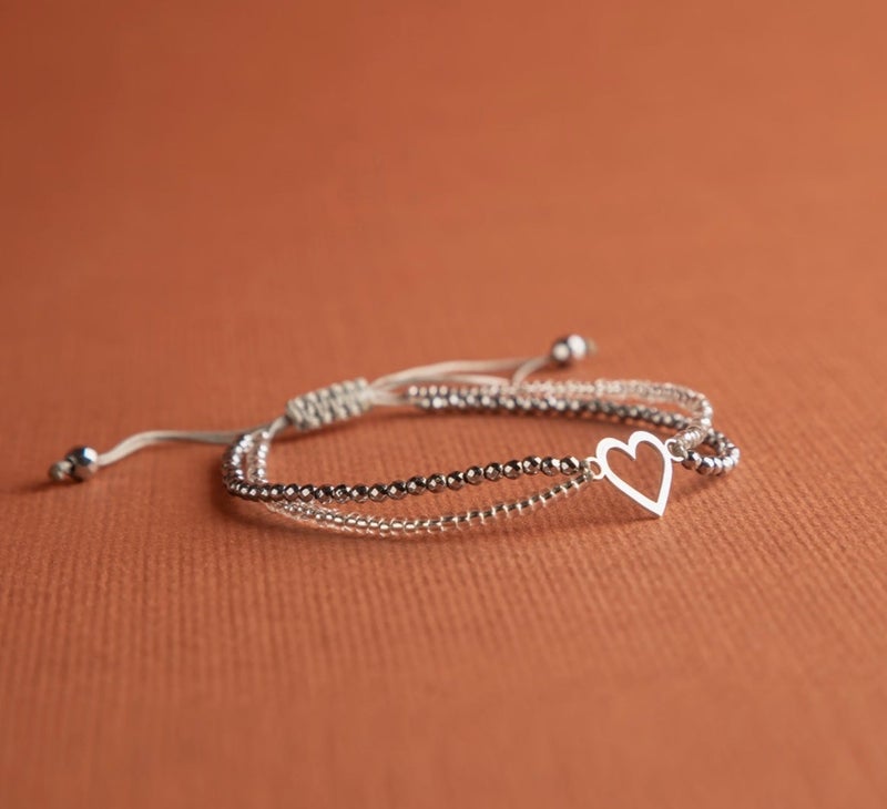 Minza “Ice Mini Heart” Women’s Bracelet, 925 Sterling Silver Heart Charm, Hematite & Czech Beads, Handmade Adjustable Bracelet for Women, Minimalist Jewelry for Everyday Wear & Special Occasion. - Image 5