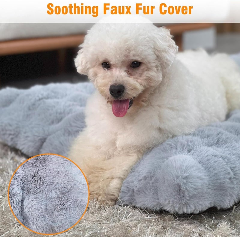 WISFOR Extra Large Dog Bed: Calming Crate Mattress with Washable Removable Cover and Non Skid Bottom, Fluffy Anti Anxiety Waterproof Pet Beds, Puppy Pillow Cushion Grey, 105x70x12cm - Image 2