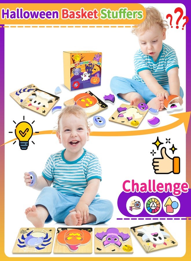 Oomloid Halloween Wooden Puzzles for Toddlers, 4 Pack Halloween Toys Party Favors Boo Basket Stuffers Treats, Montessori Toys Birthday Gifts for Kids Boys Girls - Image 2