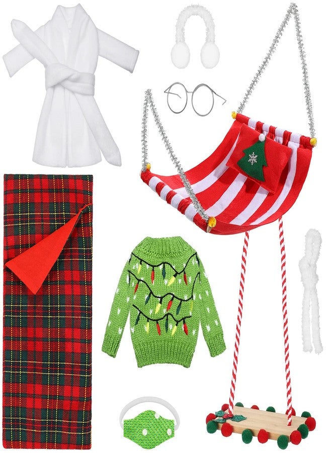 Aoriher 9 Pcs Christmas Doll Accessories Set Includes Sleeping Bag Bathrobe Mask Ear Muffs Scarf Glasses Hammock Sweater(Bulb) - Image 1