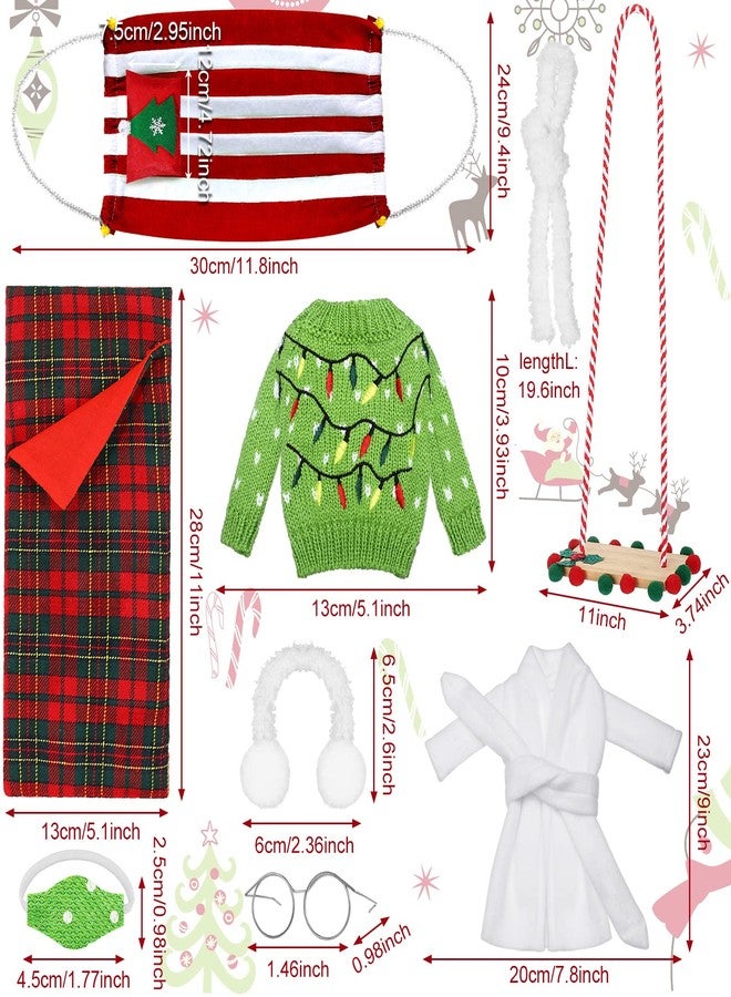 Aoriher 9 Pcs Christmas Doll Accessories Set Includes Sleeping Bag Bathrobe Mask Ear Muffs Scarf Glasses Hammock Sweater(Bulb) - Image 3