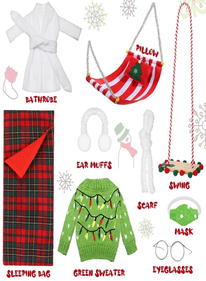 Aoriher 9 Pcs Christmas Doll Accessories Set Includes Sleeping Bag Bathrobe Mask Ear Muffs Scarf Glasses Hammock Sweater(Bulb) - Image 2
