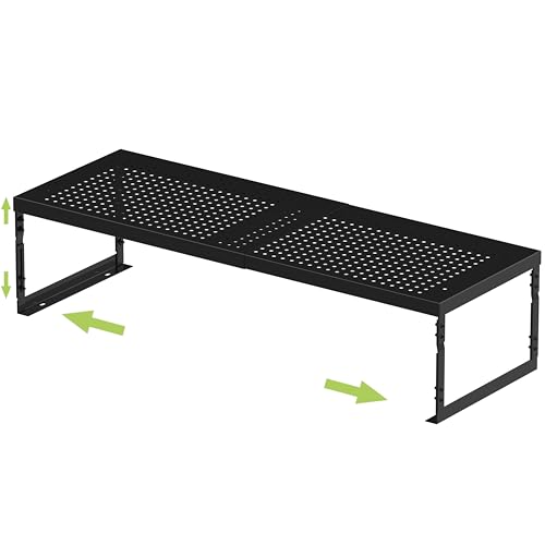 Jojocross Adjustable Stackable Metal Storage Shelf Organizer Expandable Wire Rack with Perforations for Kitchen Pantry Bathroom Cabinet OfficeCompact Durable Sturdy1PACKLargeBlack - Image 1