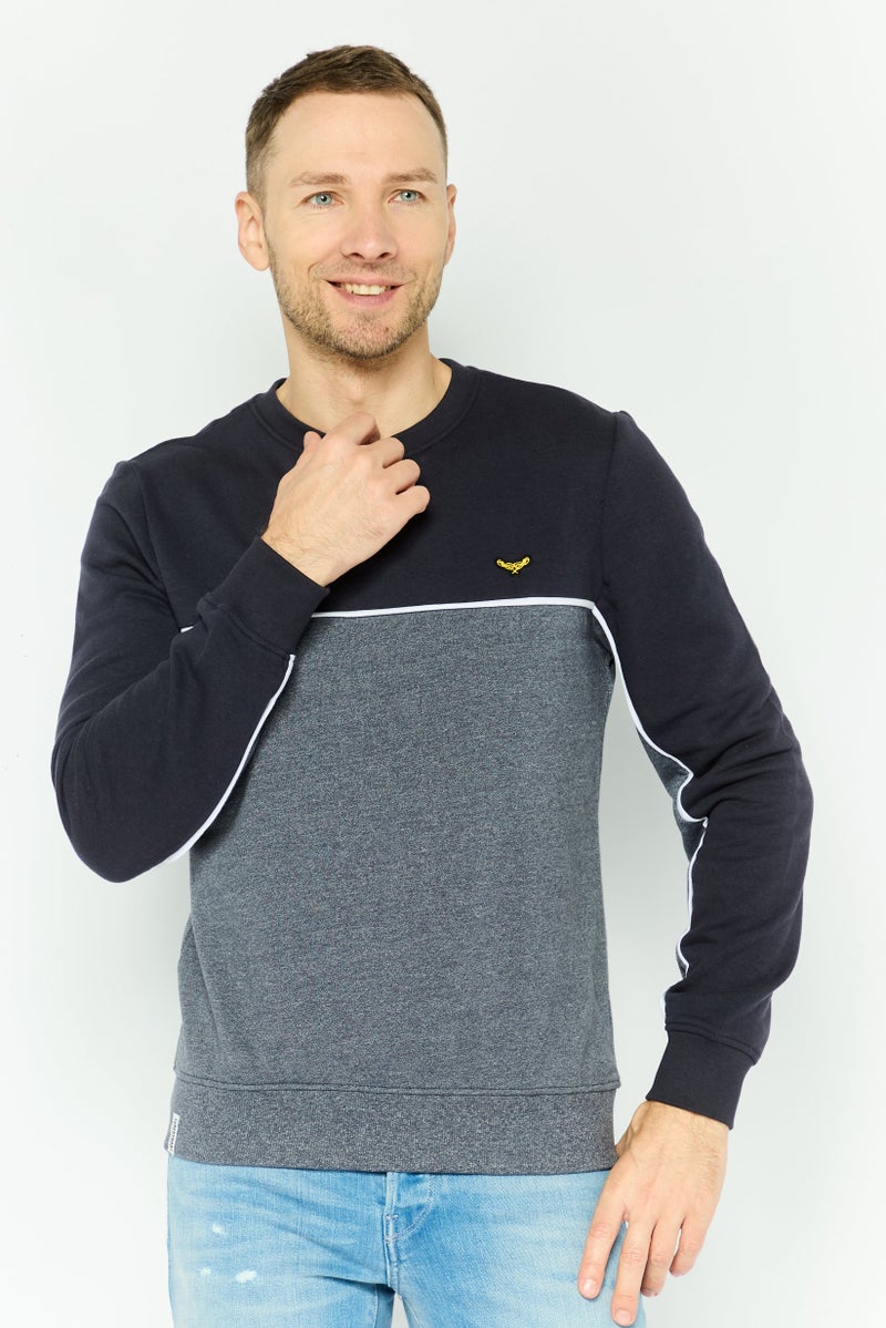 Threadbare Men Crew Neck Two Tone Long Sleeve Sweatshirt, Navy Combo - Image 1