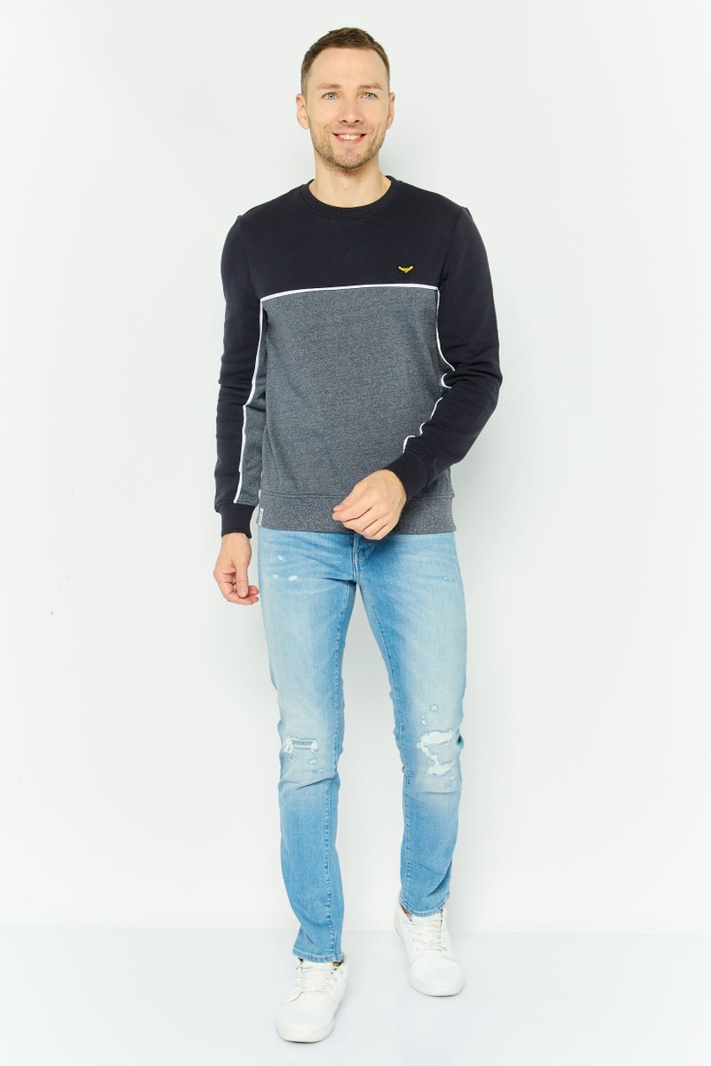 Threadbare Men Crew Neck Two Tone Long Sleeve Sweatshirt, Navy Combo - Image 2