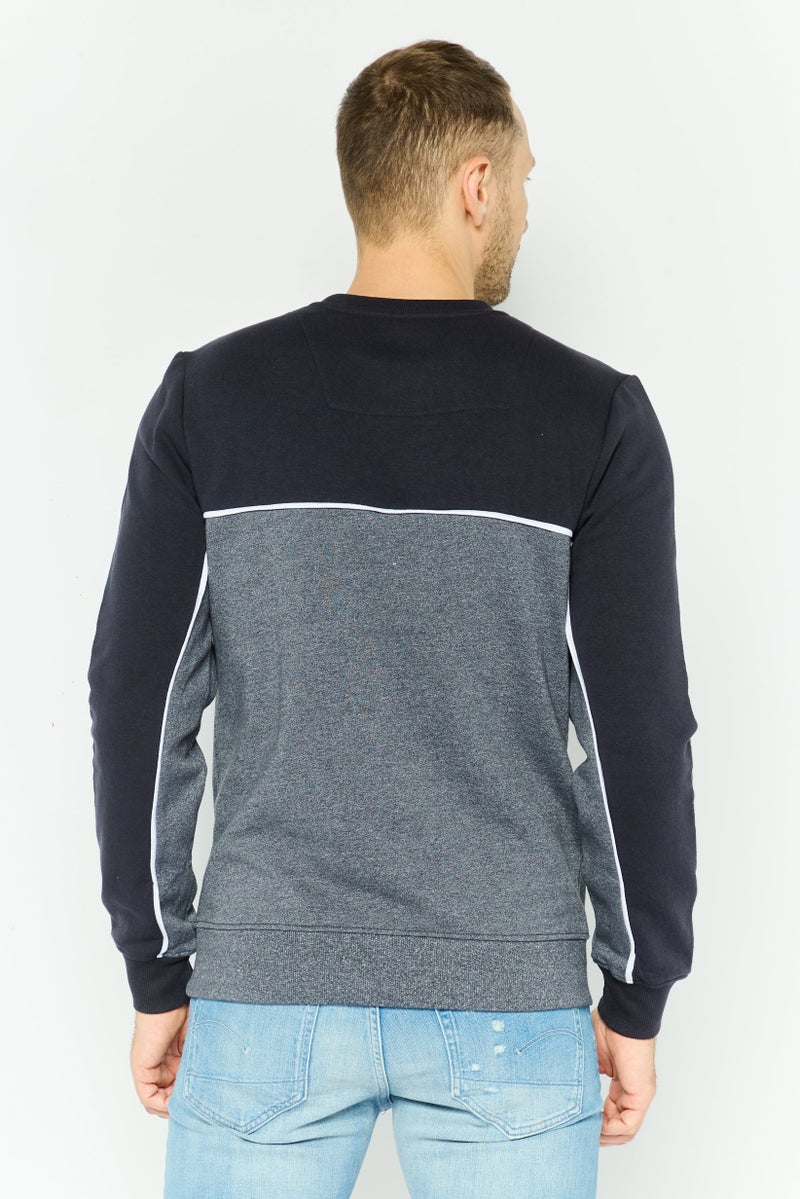 Threadbare Men Crew Neck Two Tone Long Sleeve Sweatshirt, Navy Combo - Image 4