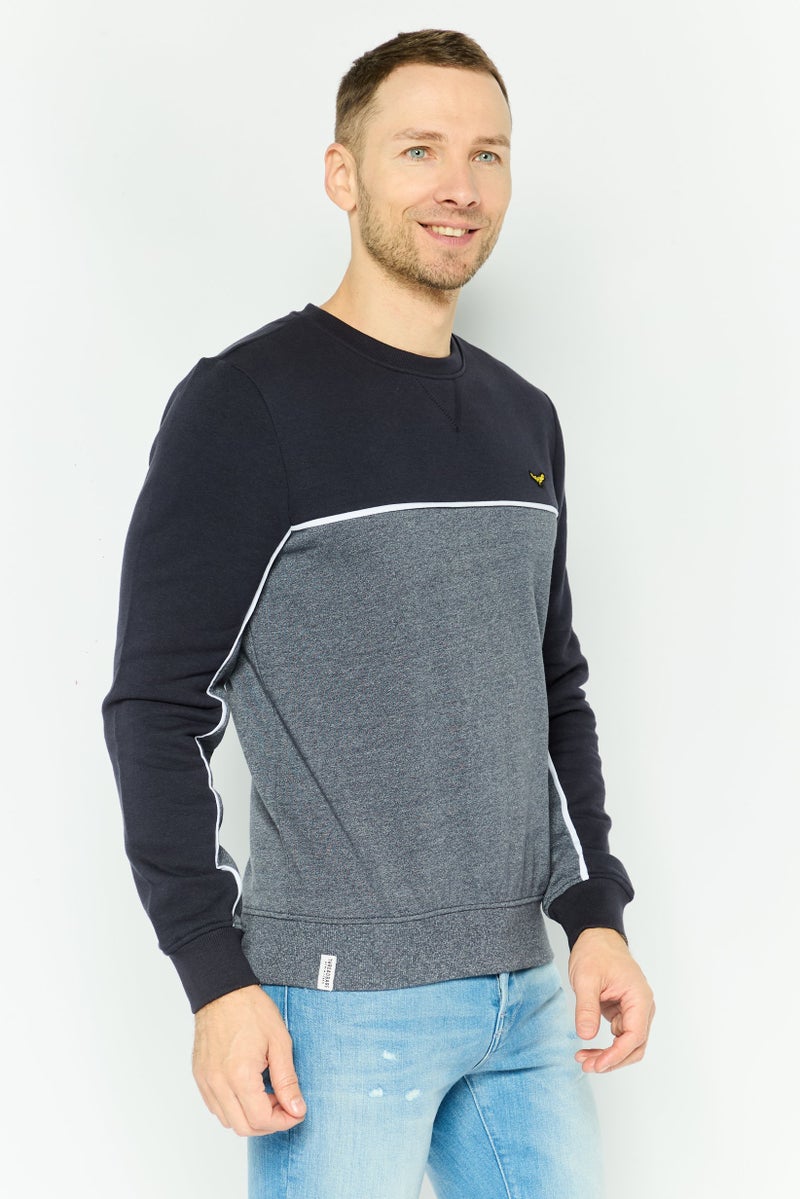 Threadbare Men Crew Neck Two Tone Long Sleeve Sweatshirt, Navy Combo - Image 3
