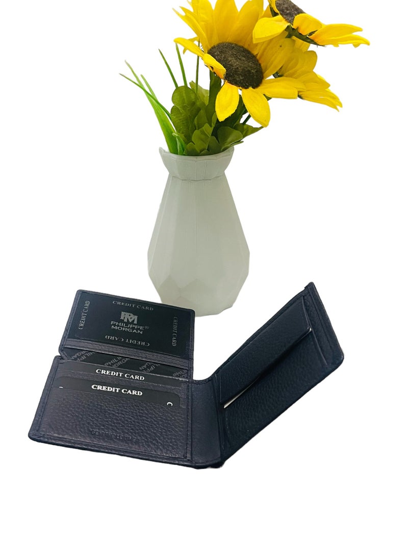 فيليب مورجان محفظة جلدية أصلية فاخرة قابلة للطي للرجال لون أزرق - Image 3