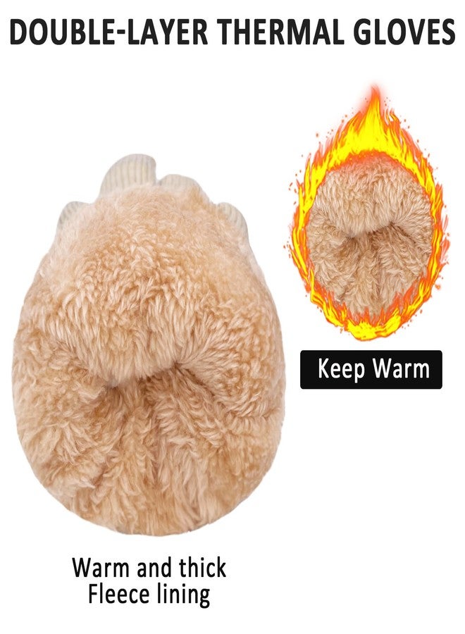 HOPSOOKEN Winter Wool Gloves for Women Men Warm Touch Screen Fleece Lined Elastic Knit Snow Gloves for Cold Weather, Beige, One size - Image 4