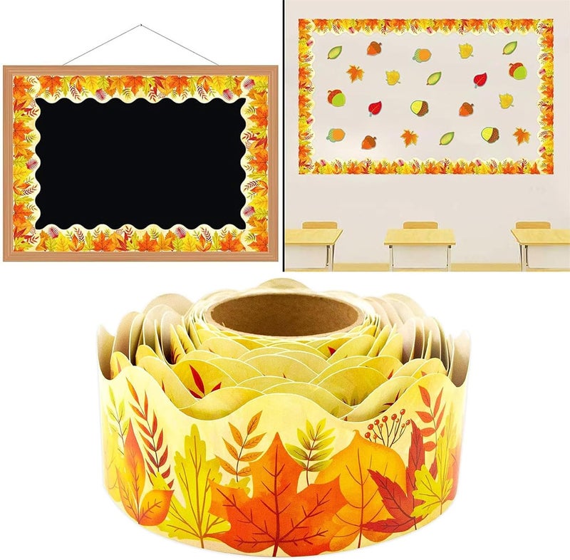 10m Bulletin Board Borders Autumn Classroom Blackboards Maple Leaves Border Trim Decoration for Poster Boards Decoration Maple Bulletin Board Autumn Trim for Poster Boards - Image 2