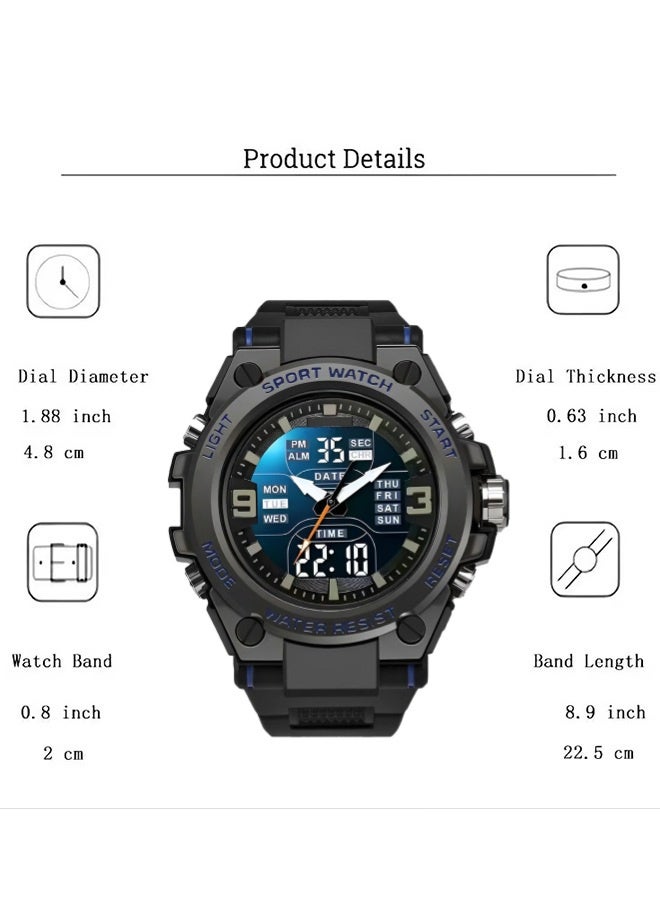 Men's Digital Quartz Watches Sports Outdoor Waterproof Watch Date Multi Function LED Alarm Stopwatch,Glow-In-The-Dark Display - Image 5