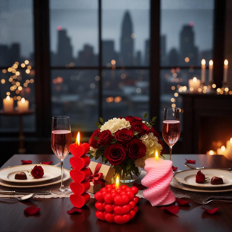 Conelist 3 Pcs Valentine Heart Shaped Candle Burning Stacked Spiral Heart Bubble Candle Pillar Unscented Romantic Valentine's Day Gift Wedding Anniversary Kitchen Home Aesthetic Table Decor - Image 4