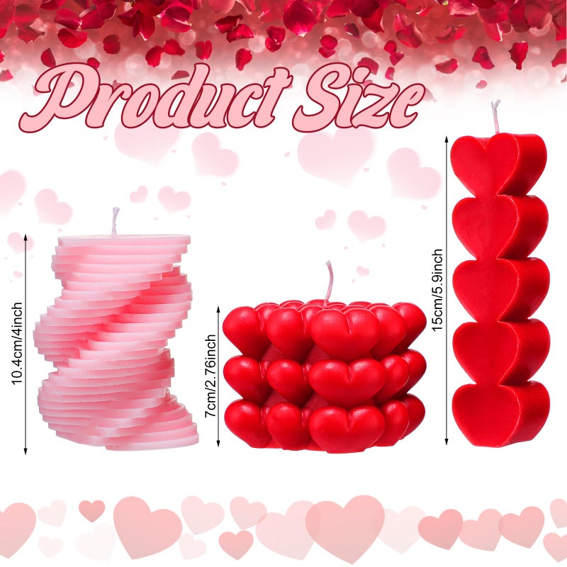 Conelist 3 Pcs Valentine Heart Shaped Candle Burning Stacked Spiral Heart Bubble Candle Pillar Unscented Romantic Valentine's Day Gift Wedding Anniversary Kitchen Home Aesthetic Table Decor - Image 2