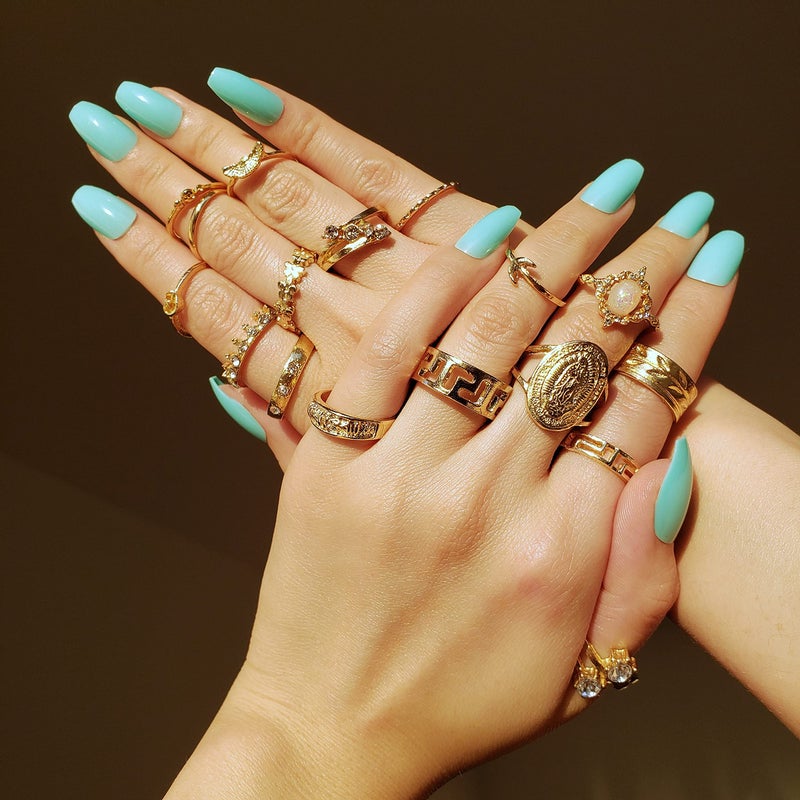 PANTIDE 67Pcs Vintage Knuckle Rings Set Stackable Finger Midi Rings for Women Bohemian Hollow Carved Flowers Gold & Silver Crystal Joint Circlet with Storage Bag - Image 3