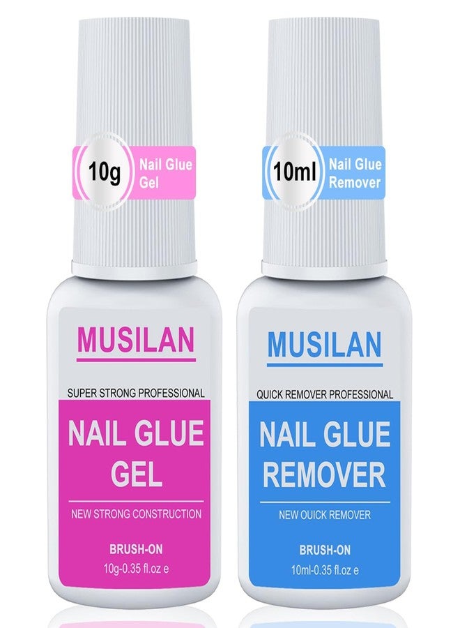 MUSILAN New Upgrade Nail Glue and Glue Remover Kit,Super Strong Nail Glue Gel for Press On Acrylic Nails Tips and Quickly Nail Glue Removes for Fake Nail Remover,Long Lasting Fake Acrylic Nails Glue Gel Kit - Image 1