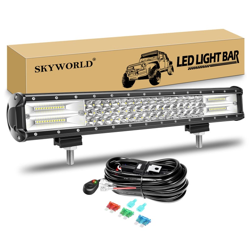 SKYWORLD LED Bar 4x4, 51 cm 288 W LED Work Light Bar 12 V Con Wiring Beam Ramp LED Headlights LED Headlamp for Car, Tractor, Truck, Quad, Vehicle, Boat - Image 1