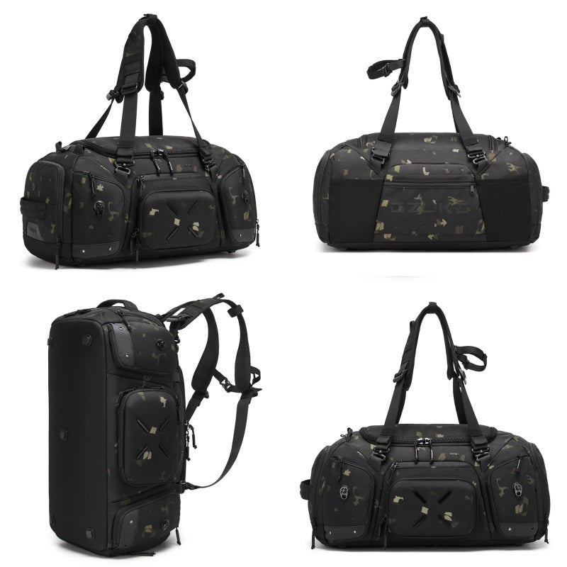 OZUKO حقيبة ظهر سفر مقاومة للماء للاستخدام في الصالة الرياضية والتخييم وعطلات نهاية الأسبوع بسعة كبيرة 46 لتر مع حجرة أحذية، تمويه، 9834 - Image 4