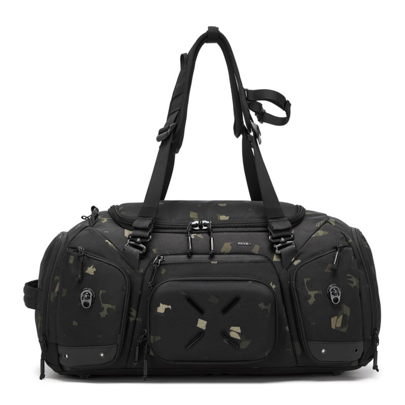 OZUKO حقيبة ظهر سفر مقاومة للماء للاستخدام في الصالة الرياضية والتخييم وعطلات نهاية الأسبوع بسعة كبيرة 46 لتر مع حجرة أحذية، تمويه، 9834 - Image 1