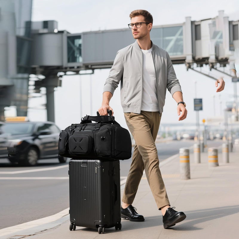 OZUKO حقيبة ظهر سفر مقاومة للماء للاستخدام في الصالة الرياضية والتخييم وعطلات نهاية الأسبوع بسعة كبيرة 46 لتر مع حجرة أحذية، تمويه، 9834 - Image 3