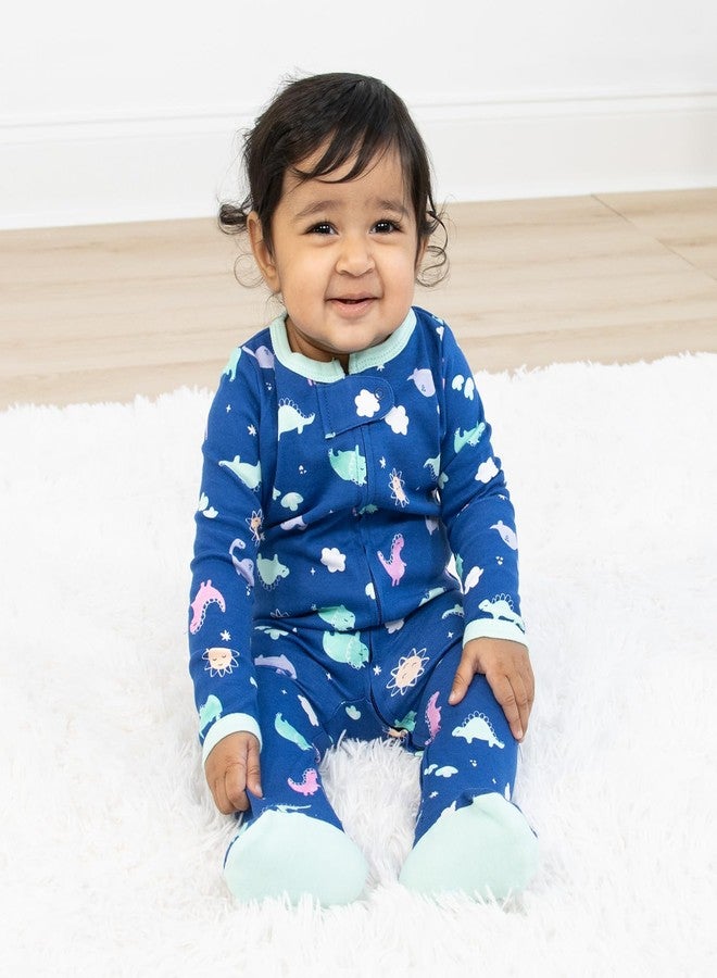 The Peanut Shell The Peanutshell Baby Sleepers for Girls Set of 3-0-3 Months Baby Clothes, Soft Cotton Girl Footed Pajamas, Newborns & Infants Clothes Gift Set - Rainbow Dinosaur - Image 2