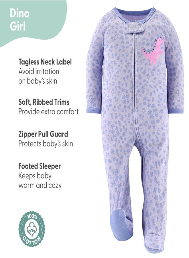 The Peanut Shell The Peanutshell Baby Sleepers for Girls Set of 3-0-3 Months Baby Clothes, Soft Cotton Girl Footed Pajamas, Newborns & Infants Clothes Gift Set - Rainbow Dinosaur - Image 3
