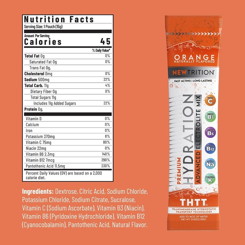 Newtrition Hydration Powder Electrolyte Powder Packets Naturally Flavored Hydrating Packets for Water Fast Acting Electrolytes with Vitamins 12 Orange - Image 4