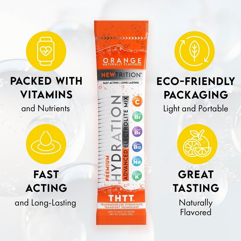 Newtrition Hydration Powder Electrolyte Powder Packets Naturally Flavored Hydrating Packets for Water Fast Acting Electrolytes with Vitamins 12 Orange - Image 2