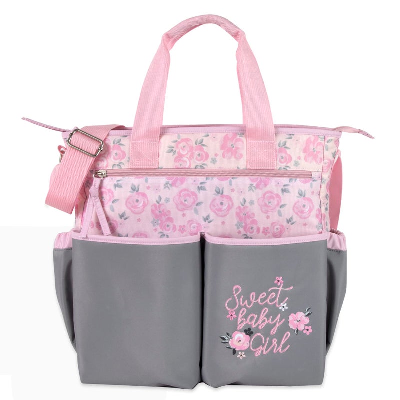 Baby Essentials Crossbody Floral Pink Diaper Bag Tote with Changing Station for Baby Girl, 3 Piece Diaper Bag Set (Flowers) - Image 3