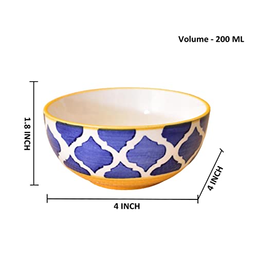Kunhar Ceramic Hand Painted Dessert Bowls - 200 Ml, 4 Pieces, Yellow - Image 2