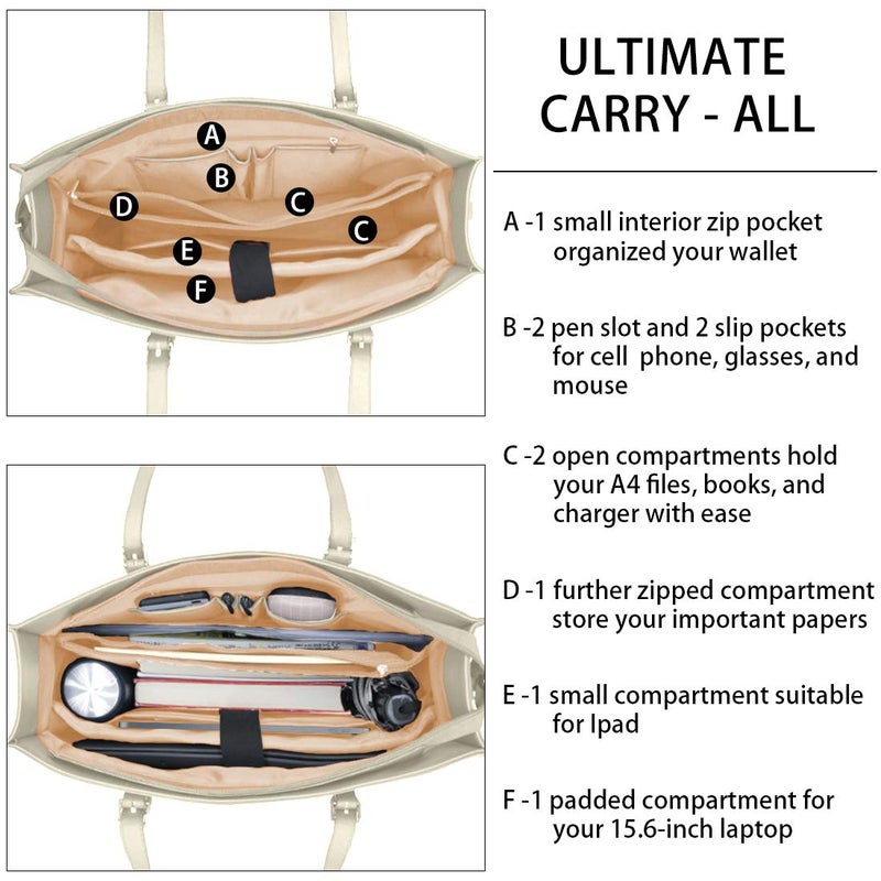 NUBILY Laptop Bag for Women Waterproof Lightweight Leather 15.6 Inch Computer Tote Bag Business Office Briefcase Large Capacity Handbag Shoulder Bag Professional Office Work Bag - Image 4