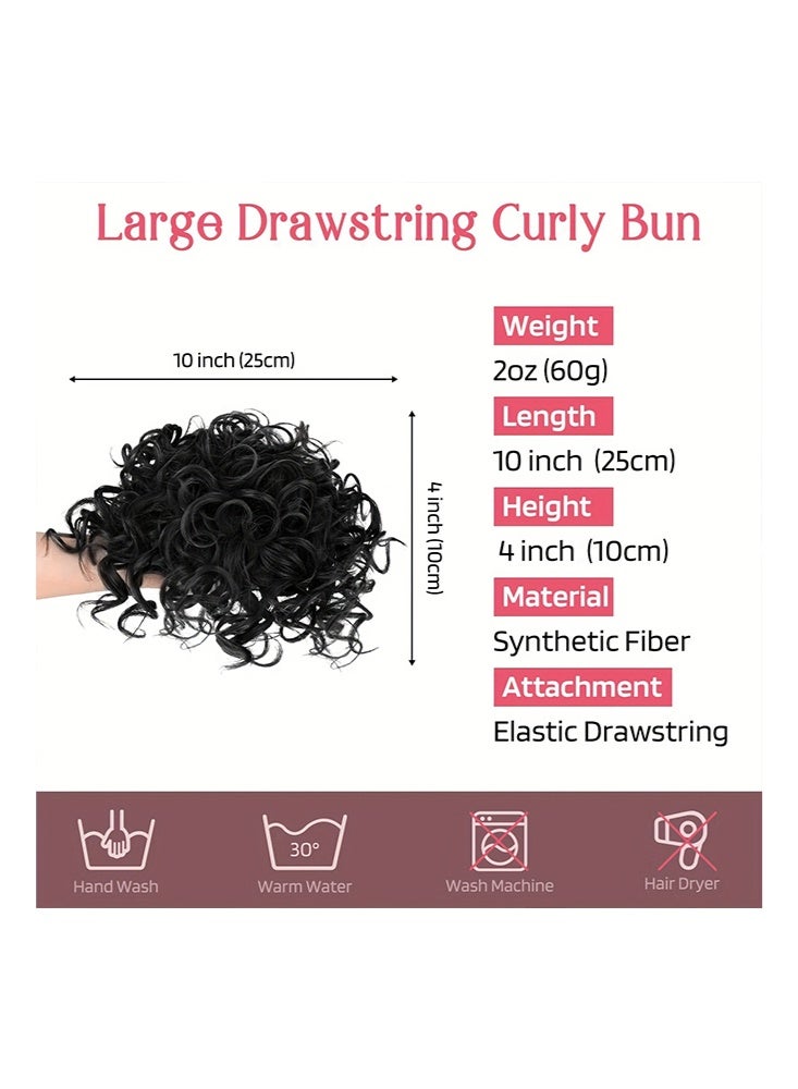 Messy Curly Synthetic Hair Bun, Short Curly Chignon with Elastic Drawstring, Loose Wave Large Curly Bun, Hair Extension Bun Wig for Women Daily Use, Brown Black, (10inch) - Image 5