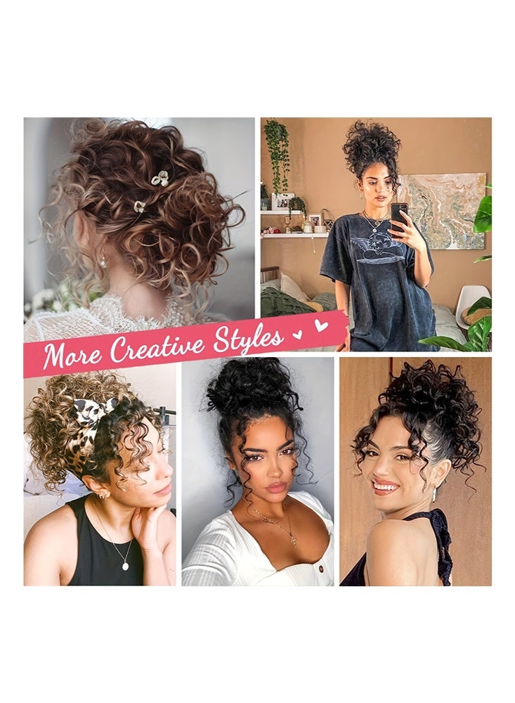 Messy Curly Synthetic Hair Bun, Short Curly Chignon with Elastic Drawstring, Loose Wave Large Curly Bun, Hair Extension Bun Wig for Women Daily Use, Brown Black, (10inch) - Image 4
