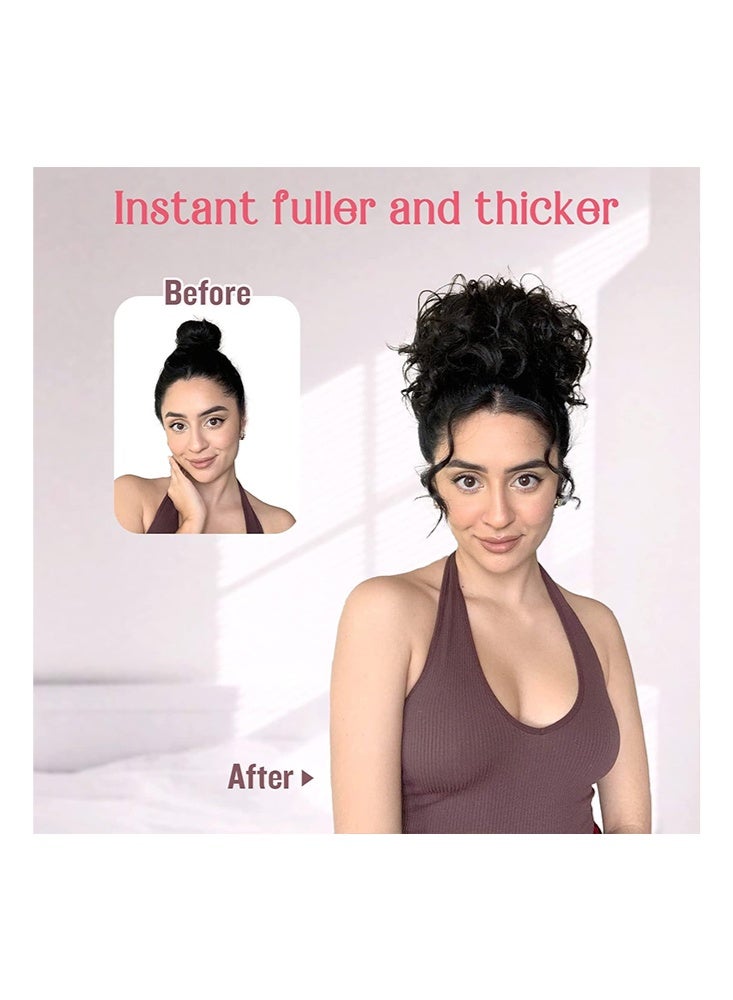 Messy Curly Synthetic Hair Bun, Short Curly Chignon with Elastic Drawstring, Loose Wave Large Curly Bun, Hair Extension Bun Wig for Women Daily Use, Brown Black, (10inch) - Image 3