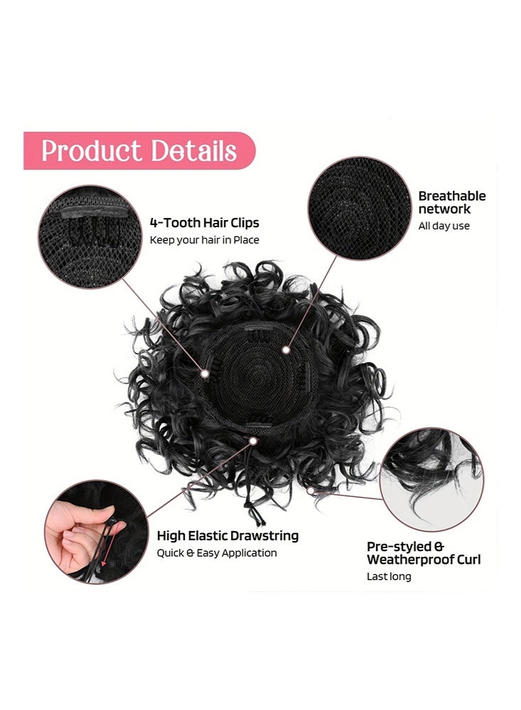 Messy Curly Synthetic Hair Bun, Short Curly Chignon with Elastic Drawstring, Loose Wave Large Curly Bun, Hair Extension Bun Wig for Women Daily Use, Brown Black, (10inch) - Image 2