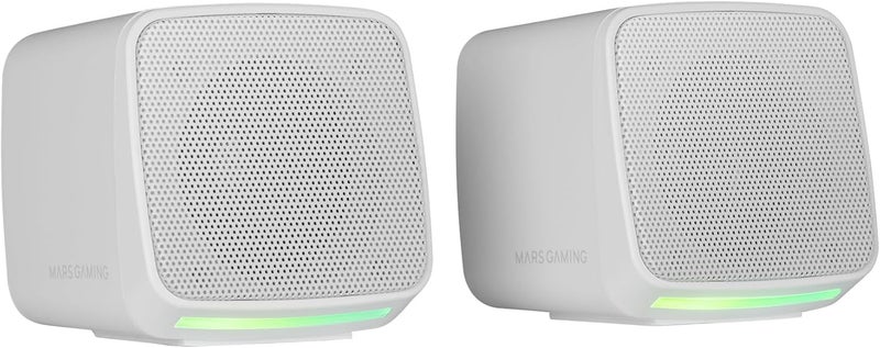 مارس_جيمنج MARSGAMING MS-PRO، مكبرات صوت مضغوطة بقوة 10 واط، إضاءة RGB Flow ديناميكية، مكبر صوت للكمبيوتر مع صندوق تحكم في مستوى الصوت ومدخل جاك 3.5 مم، مكبرات صوت ألعاب متوافقة مع PC/Mac/Smartphone/Tablet، أبيض - Image 1