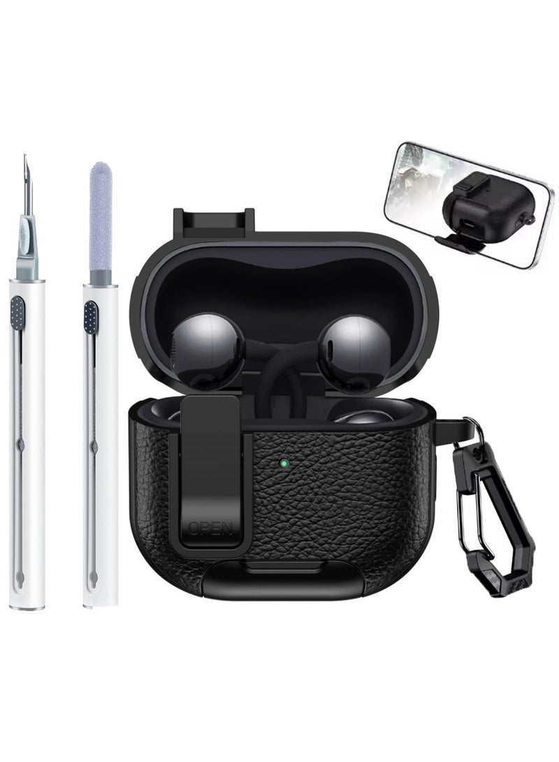 QIRG for Huawei FreeClip 2 Case with Phone Stand, Full Body Drop Protection Cover Automatic Snap Switch Lock Design with Carabiner Keychain Headphone Cases for Huawei FreeClip 2 (Black) - Image 1