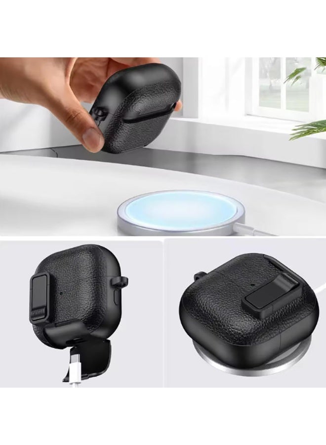 QIRG for Huawei FreeClip 2 Case with Phone Stand, Full Body Drop Protection Cover Automatic Snap Switch Lock Design with Carabiner Keychain Headphone Cases for Huawei FreeClip 2 (Black) - Image 3