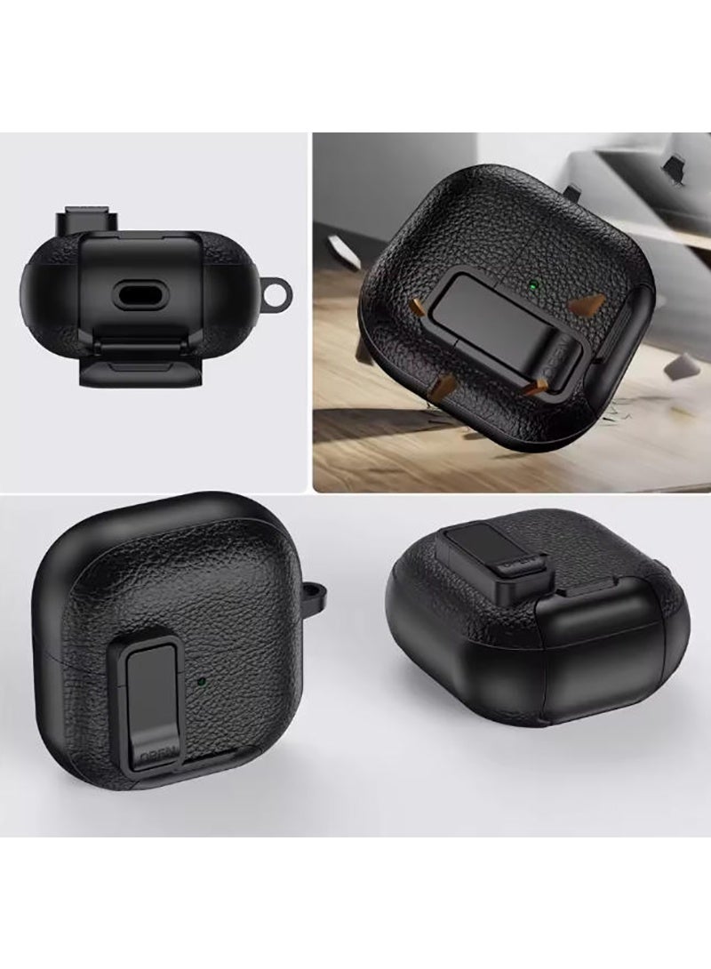 QIRG for Huawei FreeClip 2 Case with Phone Stand, Full Body Drop Protection Cover Automatic Snap Switch Lock Design with Carabiner Keychain Headphone Cases for Huawei FreeClip 2 (Black) - Image 4