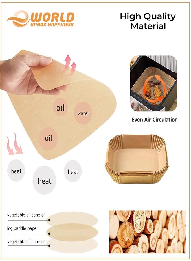 Eworld - Set of 100 Air Fryer Disposable Paper Liners, Square Waterproof Baking Parchment Paper for Air Fryer, Oven, and Microwave, Convenient for Baking, Roasting, and More - Image 1