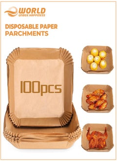 Eworld Set of 100 Air Fryer Disposable Paper Liners, Square Waterproof Baking Parchment Paper for Air Fryer, Oven, and Microwave, Convenient for Baking, Roasting, and More  - Image 1