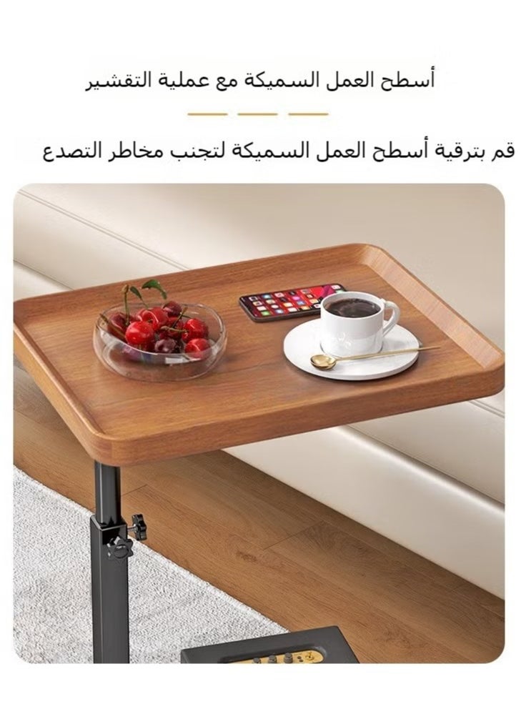 طاولة جانبية على شكل حرف C بارتفاع قابل للتعديل، طاولات صينية خشبية للأريكة للمساحات الصغيرة، طاولة جانبية متينة ومتعددة الاستخدامات على شكل حرف C للوجبات الخفيفة والمشروبات والكمبيوتر المحمول