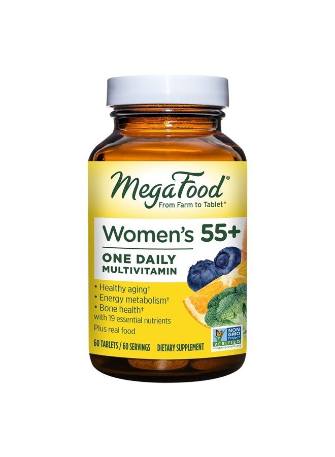 MegaFood Women's 55+ One Daily - Multivitamin with B, C & D vitamins, Folate, Biotin - Non-GMO, Gluten-Free, Vegetarian, & Made without Dairy and Soy - 60 Tabs  - Image 1