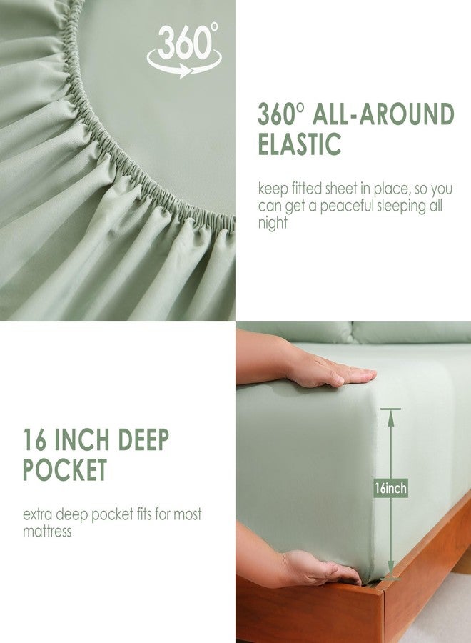 JSD Sage Green Twin Sheet Set with Side Pocket Corner Straps, 3 Piece Soft Kids Microfiber Bed Sheets Extra Deep Pocket - Image 5