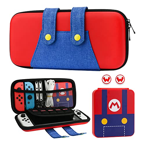 GLDRAM Theme for Mario Carrying Case Compatible with Nintendo Switch & OLED Molde, Portable Accessories Kit with Shockproof Switch Travel Storage Protector, 12 Slots Game Card Case & 2 Thumb Grip Caps - Image 1