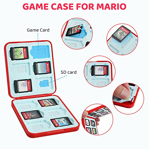 GLDRAM Theme for Mario Carrying Case Compatible with Nintendo Switch & OLED Molde, Portable Accessories Kit with Shockproof Switch Travel Storage Protector, 12 Slots Game Card Case & 2 Thumb Grip Caps - Image 3