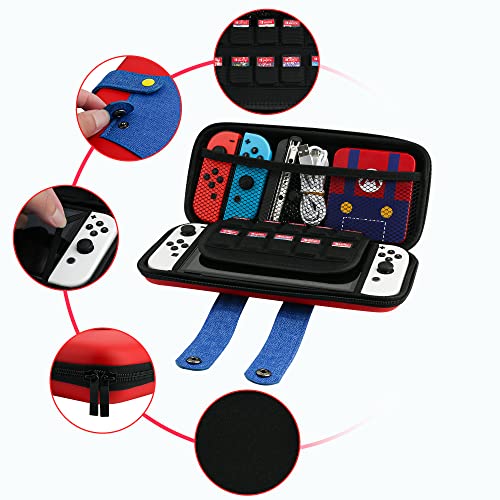 GLDRAM Theme for Mario Carrying Case Compatible with Nintendo Switch & OLED Molde, Portable Accessories Kit with Shockproof Switch Travel Storage Protector, 12 Slots Game Card Case & 2 Thumb Grip Caps - Image 2