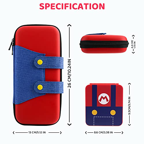 GLDRAM Theme for Mario Carrying Case Compatible with Nintendo Switch & OLED Molde, Portable Accessories Kit with Shockproof Switch Travel Storage Protector, 12 Slots Game Card Case & 2 Thumb Grip Caps - Image 5
