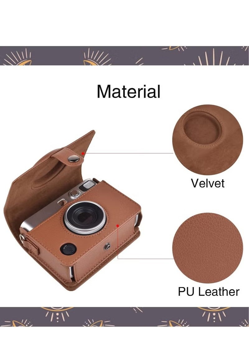 Case for Fuji Mini EVO ,Camera Case Compatible for Fuji Mini EVO Camera with Adjustable Shoulder Strap in Brown Lychee Texture Horizontal Style  - Image 3